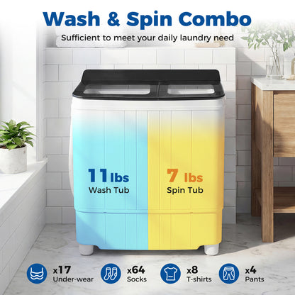 Portable Washing Machine 18 lbs Mini Laundry Machine with 11 LBS Washer-Black