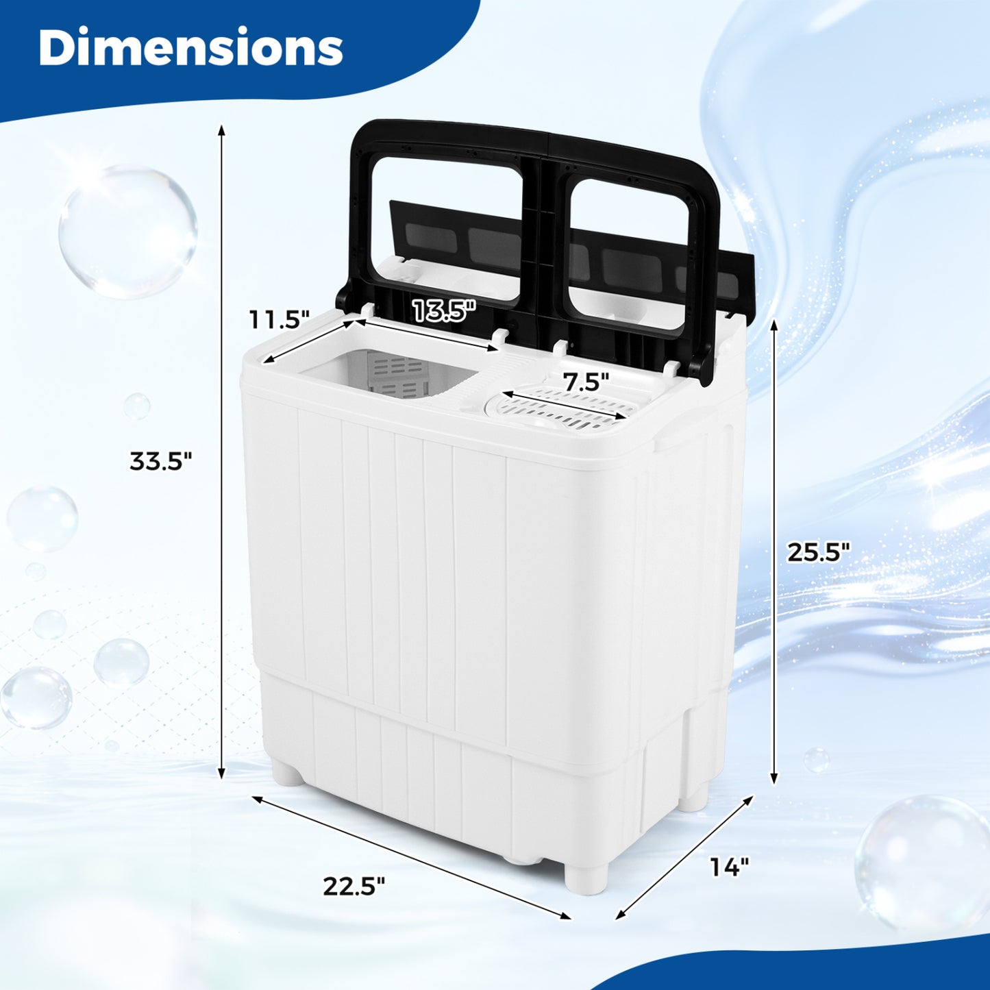 Portable Washing Machine 18 lbs Mini Laundry Machine with 11 LBS Washer-Black