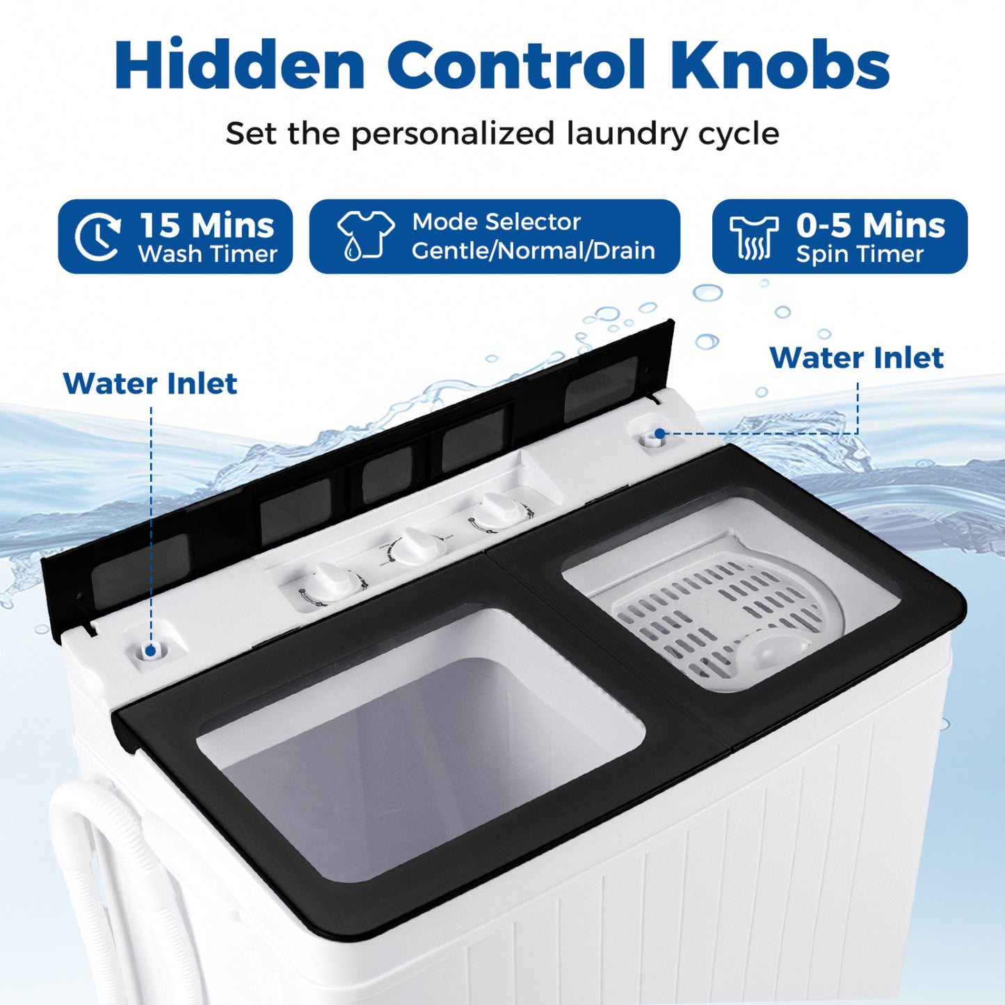Portable Washing Machine with 18 LBS Washer and 8 LBS Spinner Combo-Black