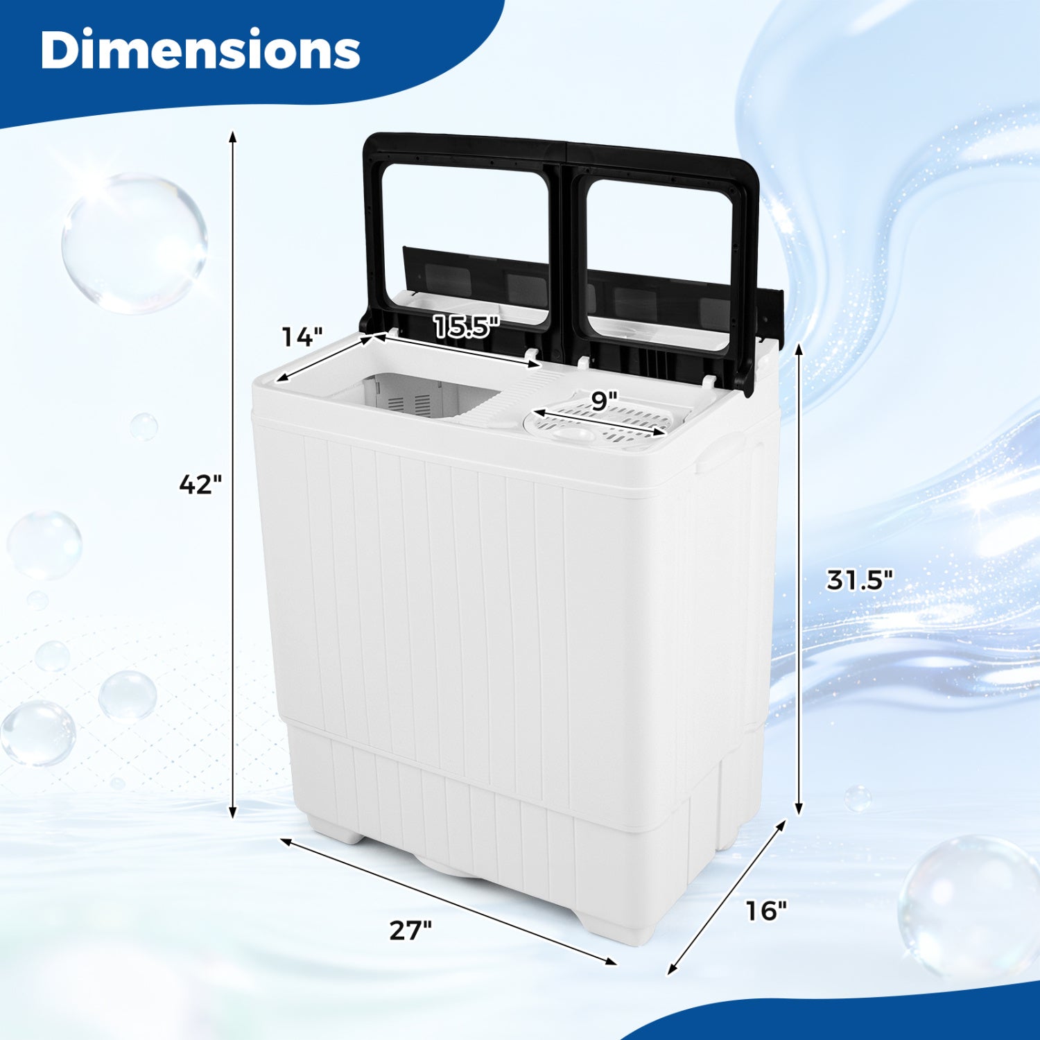 Portable Washing Machine with 18 LBS Washer and 8 LBS Spinner Combo-Black