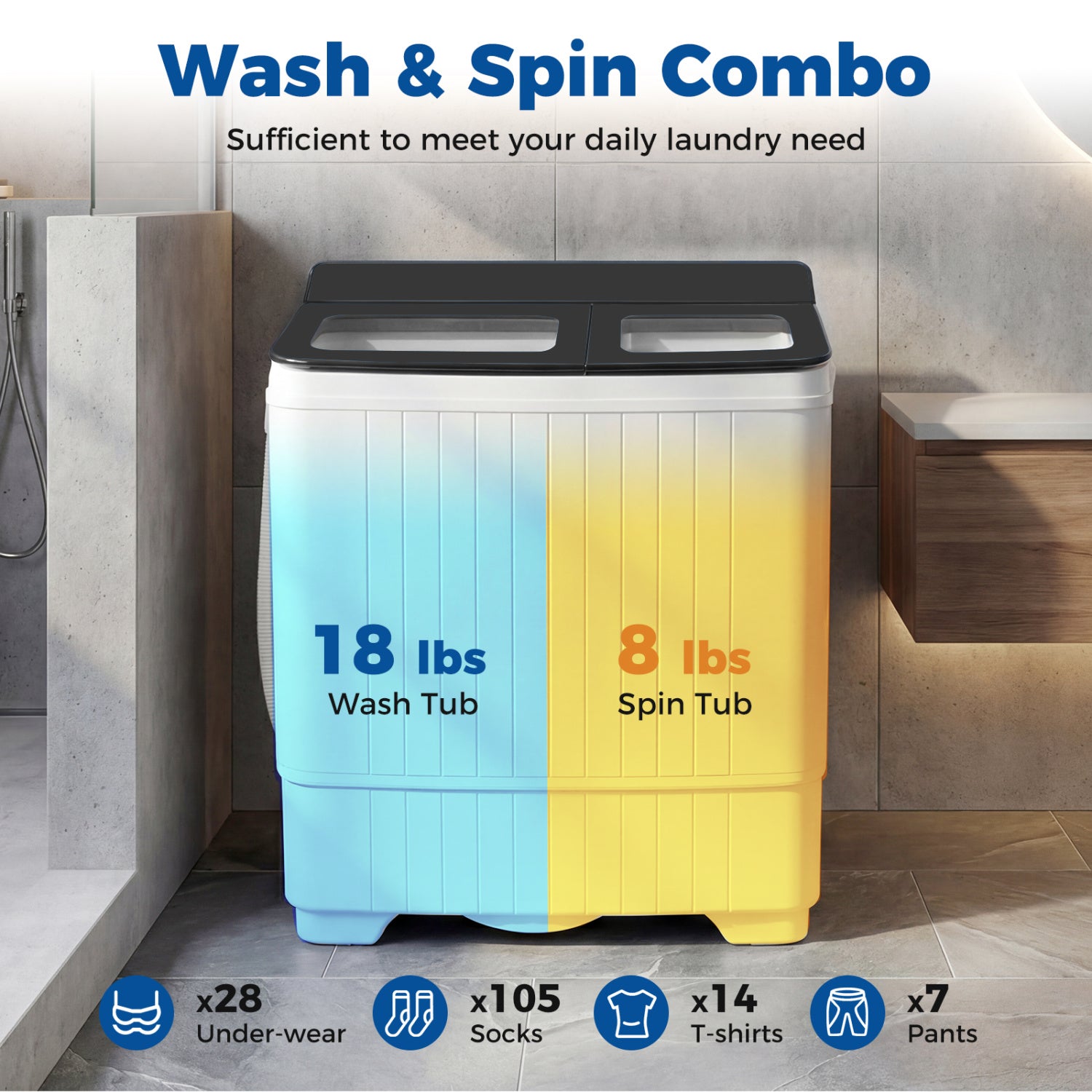 Portable Washing Machine with 18 LBS Washer and 8 LBS Spinner Combo-Gray