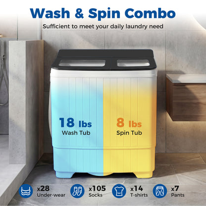 Portable Washing Machine with 18 LBS Washer and 8 LBS Spinner Combo-Gray