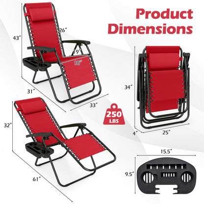 Zero Gravity Lounge Chairs Set of 2 with Cup Holders
