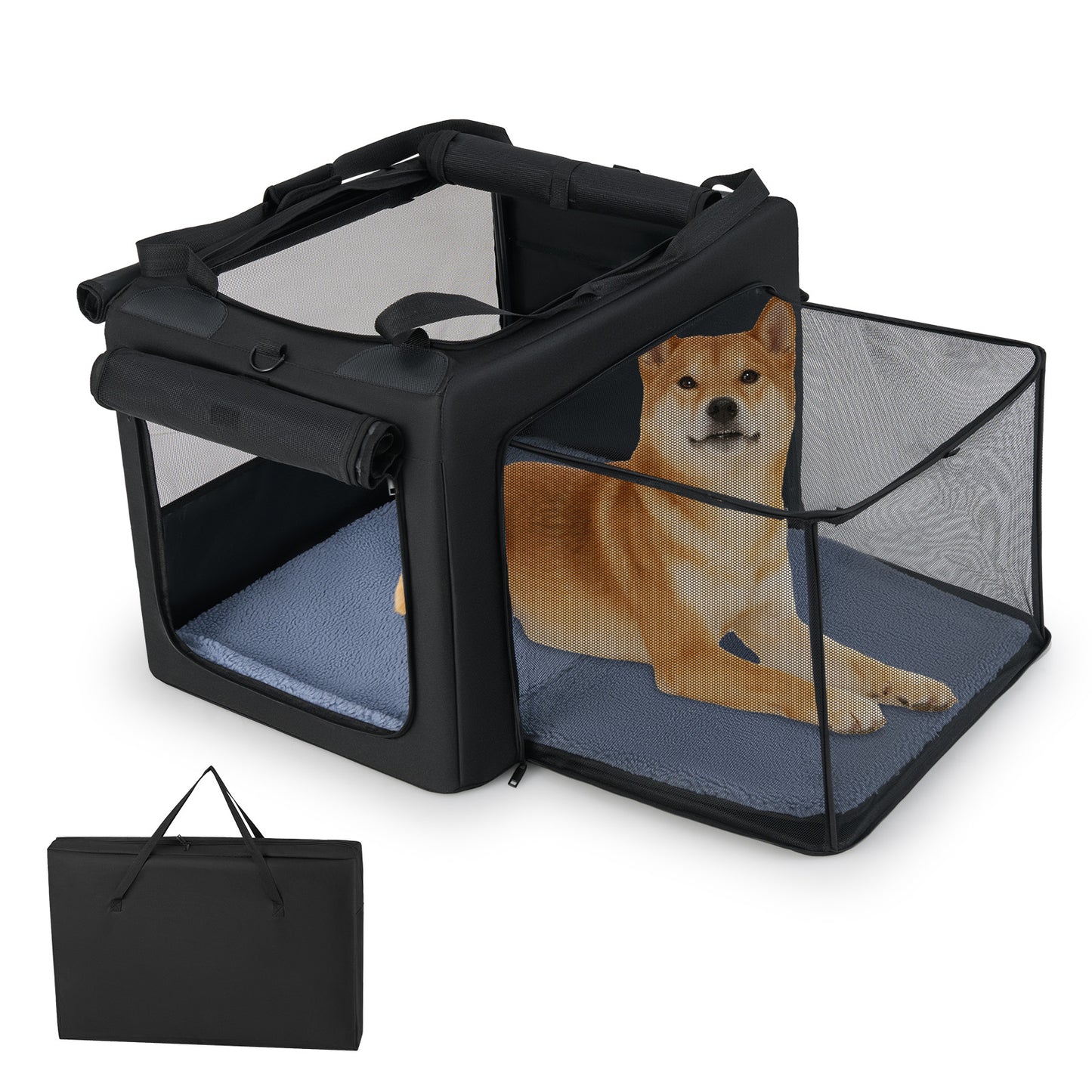 Portable Foldable Pet Carrying Bag with 2 Openings and Comfy Cushion-S - M