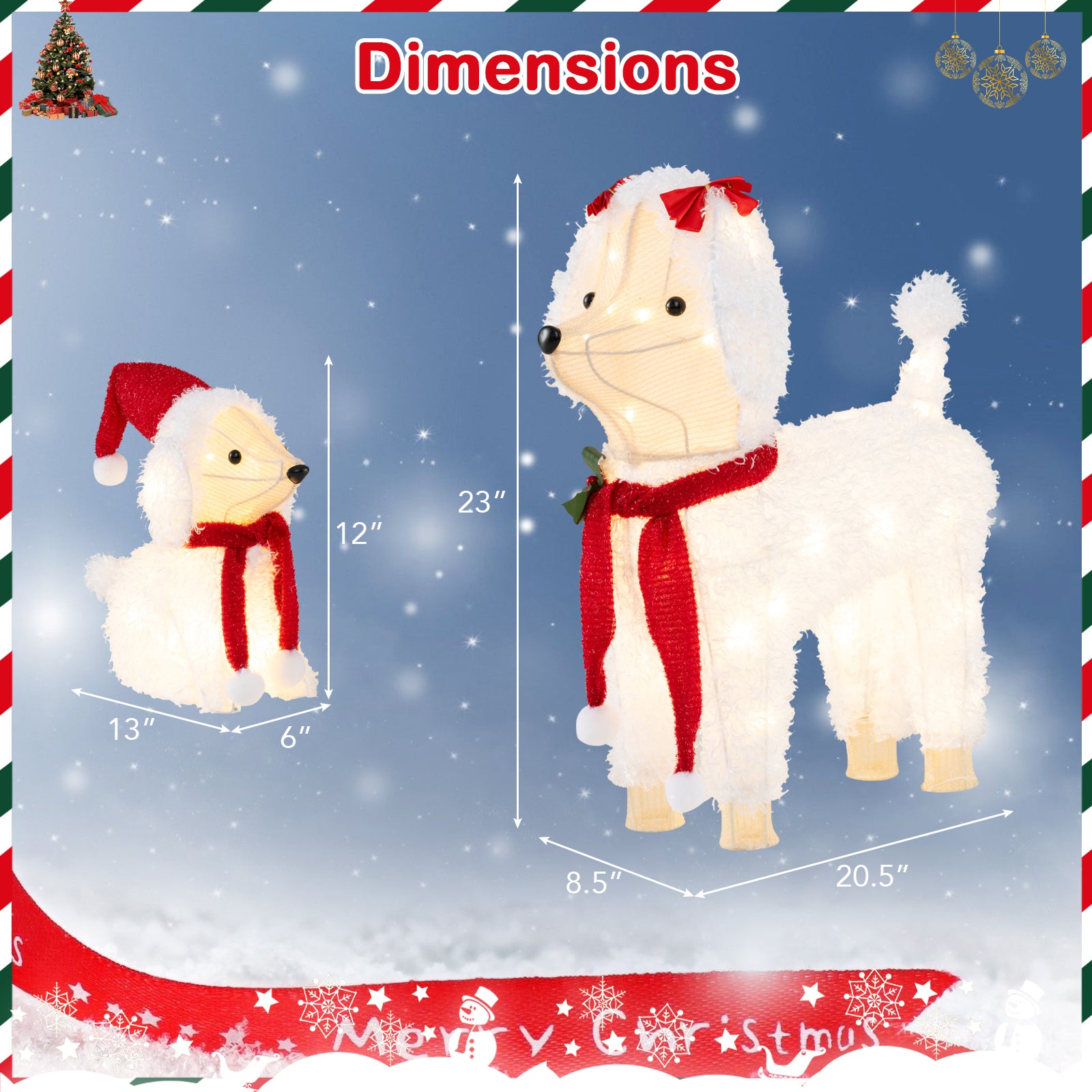 Pre-lit Mama and Baby Poodle Dogs with 60 Warm White LED Lights
