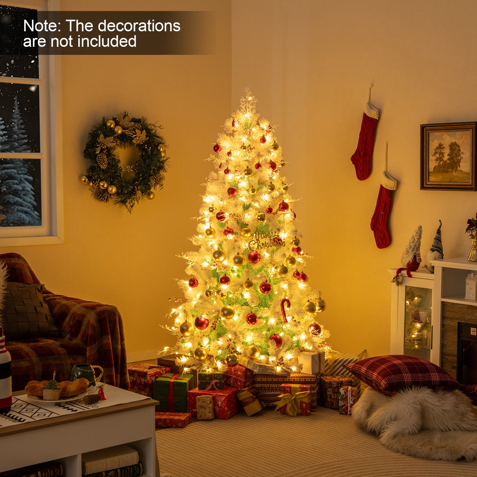 Pre-Lit Artificial Christmas Tree with Snow Flocked Branch Tips-S
