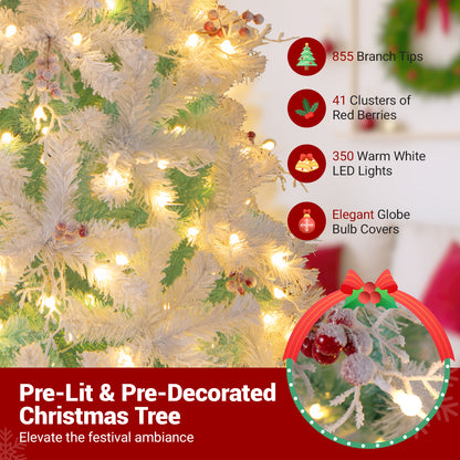 Pre-Lit Artificial Christmas Tree with Snow Flocked Branch Tips-M