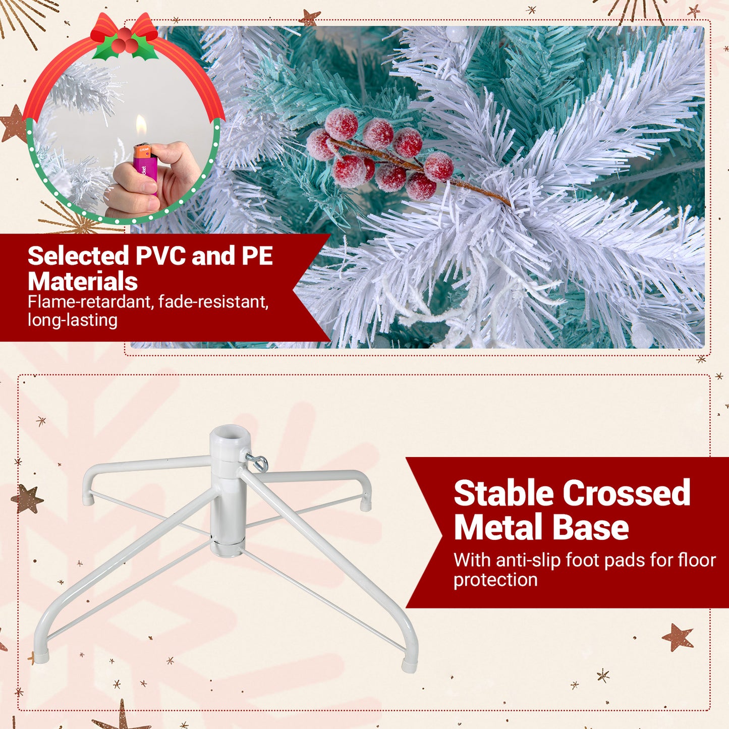 Pre-Lit Artificial Christmas Tree with Snow Flocked Branch Tips-M