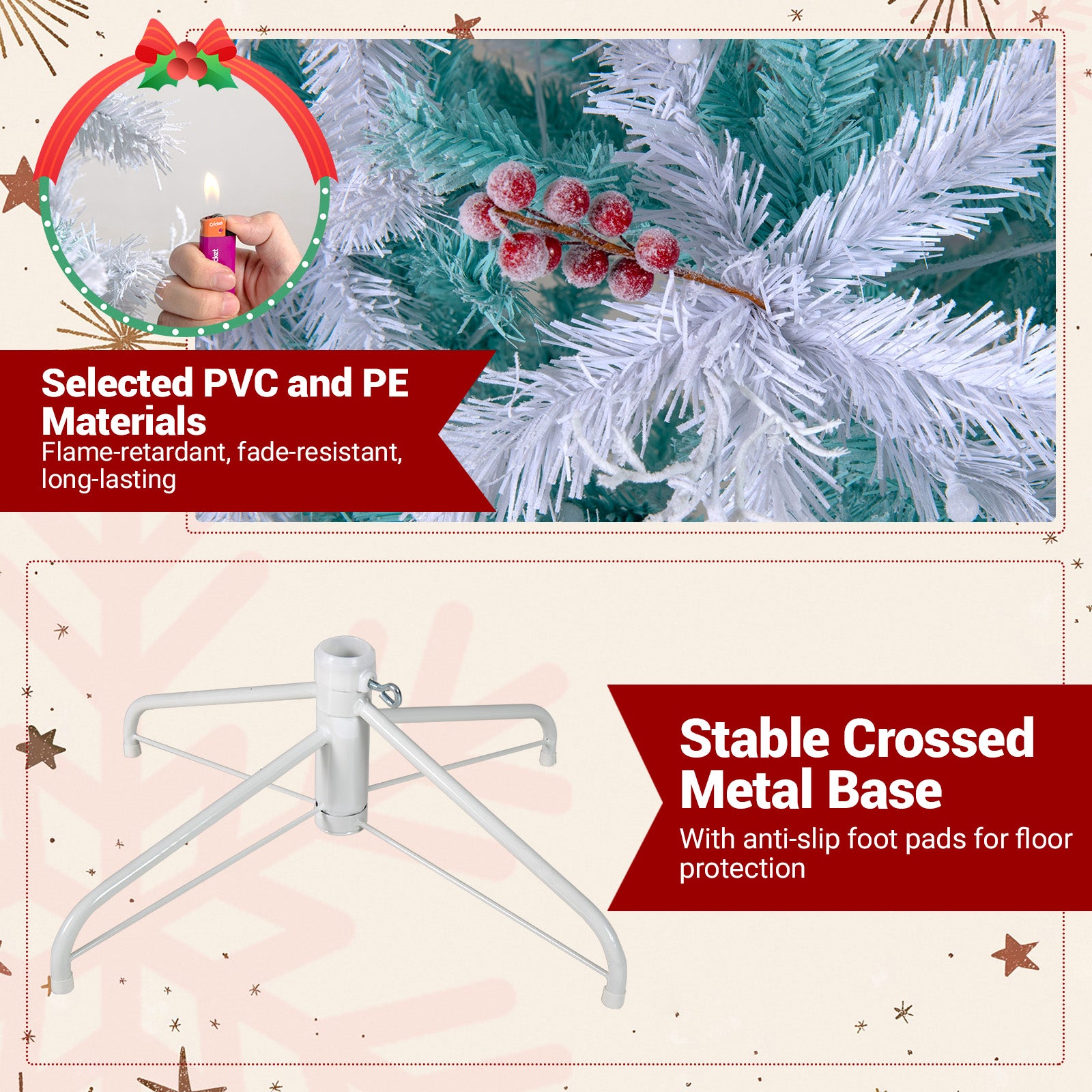 Pre-Lit Artificial Christmas Tree with Snow Flocked Branch Tips-M