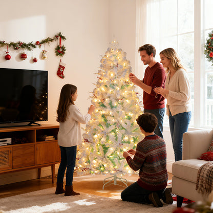 Pre-Lit Artificial Christmas Tree with Snow Flocked Branch Tips-S