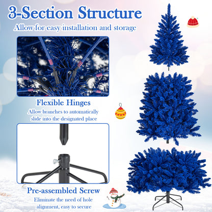 Pre-Lit Artificial Christmas Tree with 340 Blue LED Lights and 3 Modes-7 ft