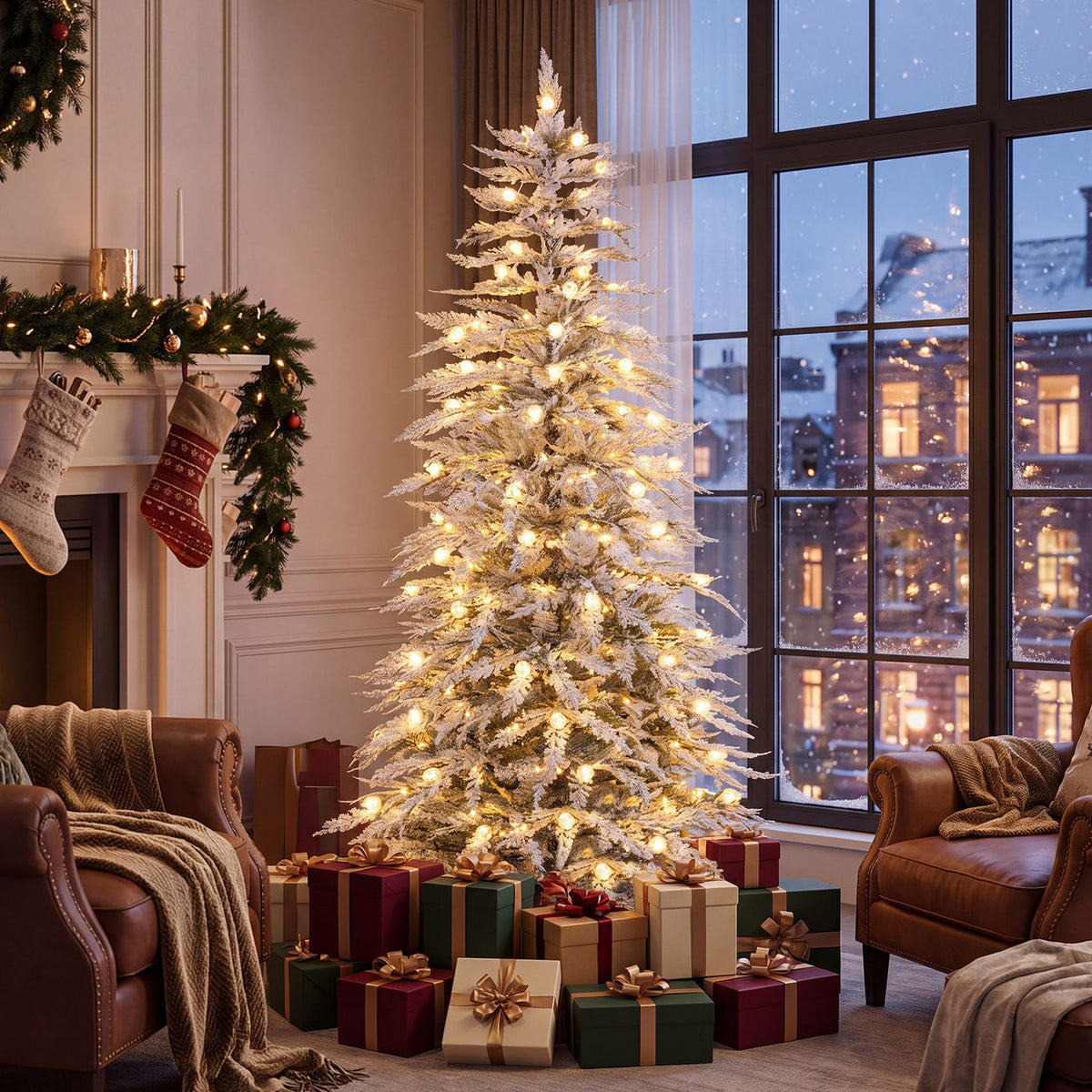 Pre-Lit Artificial Christmas Tree with 280/350/440 Warm White LED Lights and 8-Mode