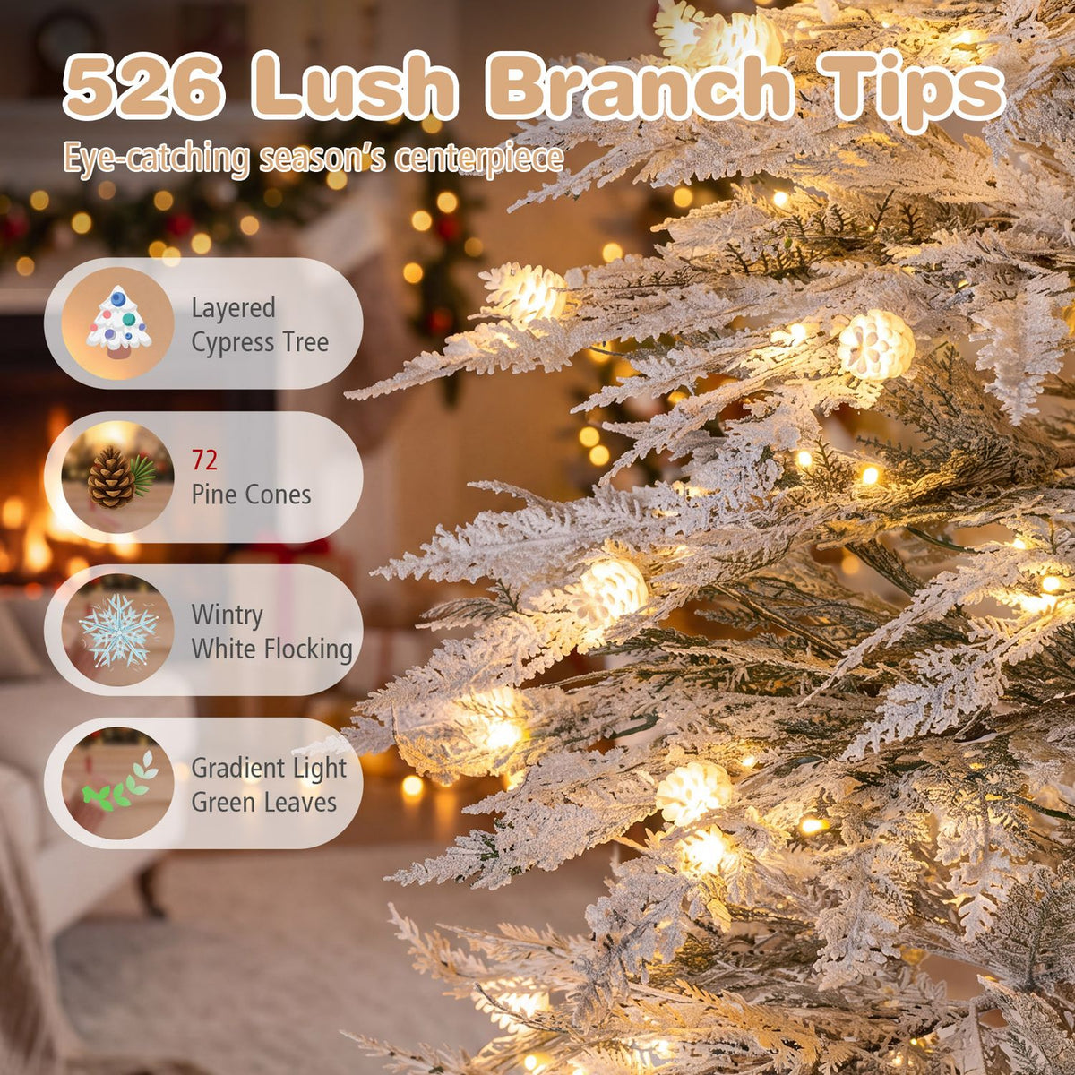 Pre-Lit Artificial Christmas Tree with 280/350/440 Warm White LED Lights and 8-Mode