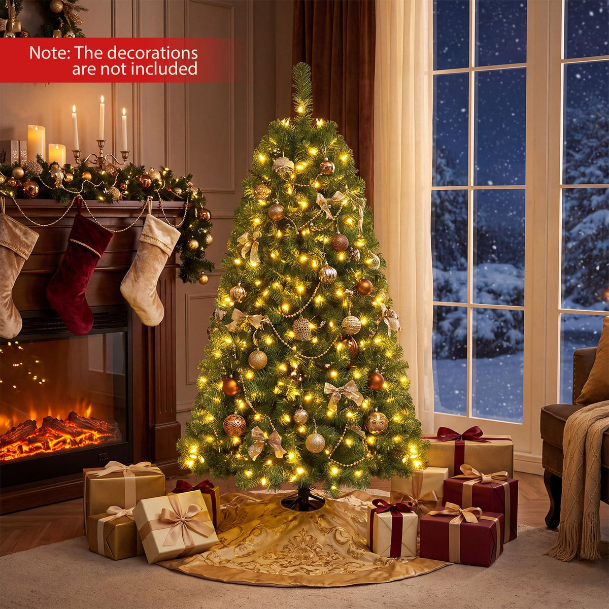 Pre-Lit Artificial Christmas Tree with 200/500 Warm White LED Lights-S