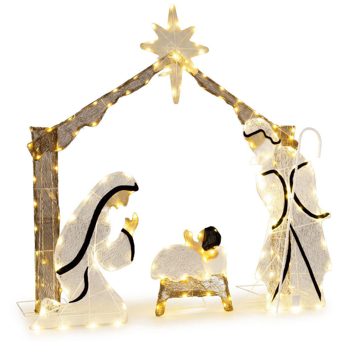 Pre-Lit Artificial Crystal Holy Family Decoration with Warm White LED Lights