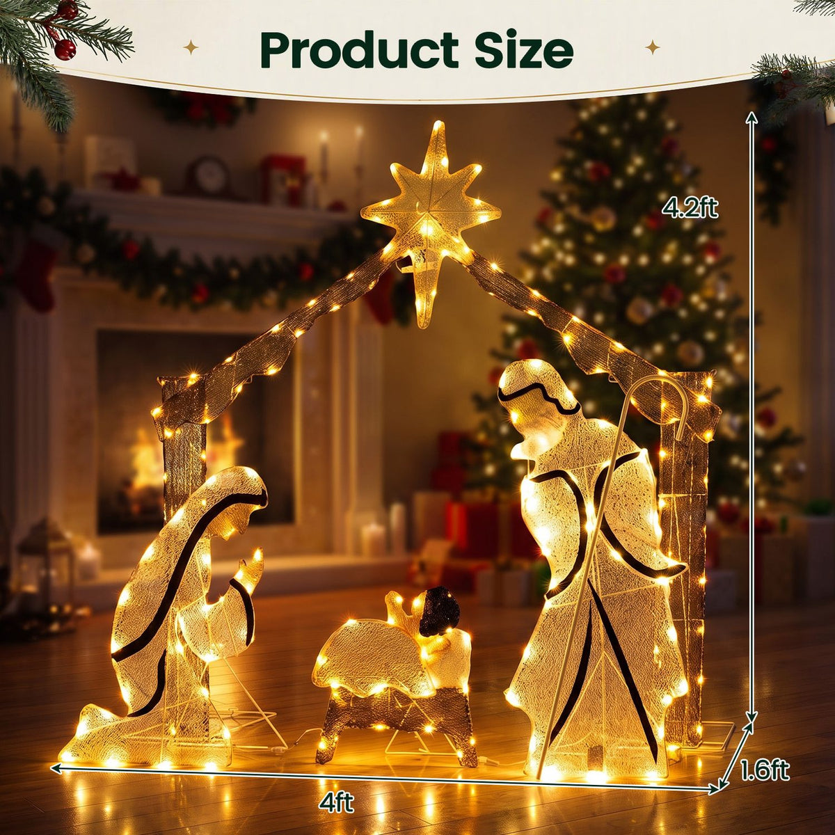 Pre-Lit Artificial Crystal Holy Family Decoration with Warm White LED Lights