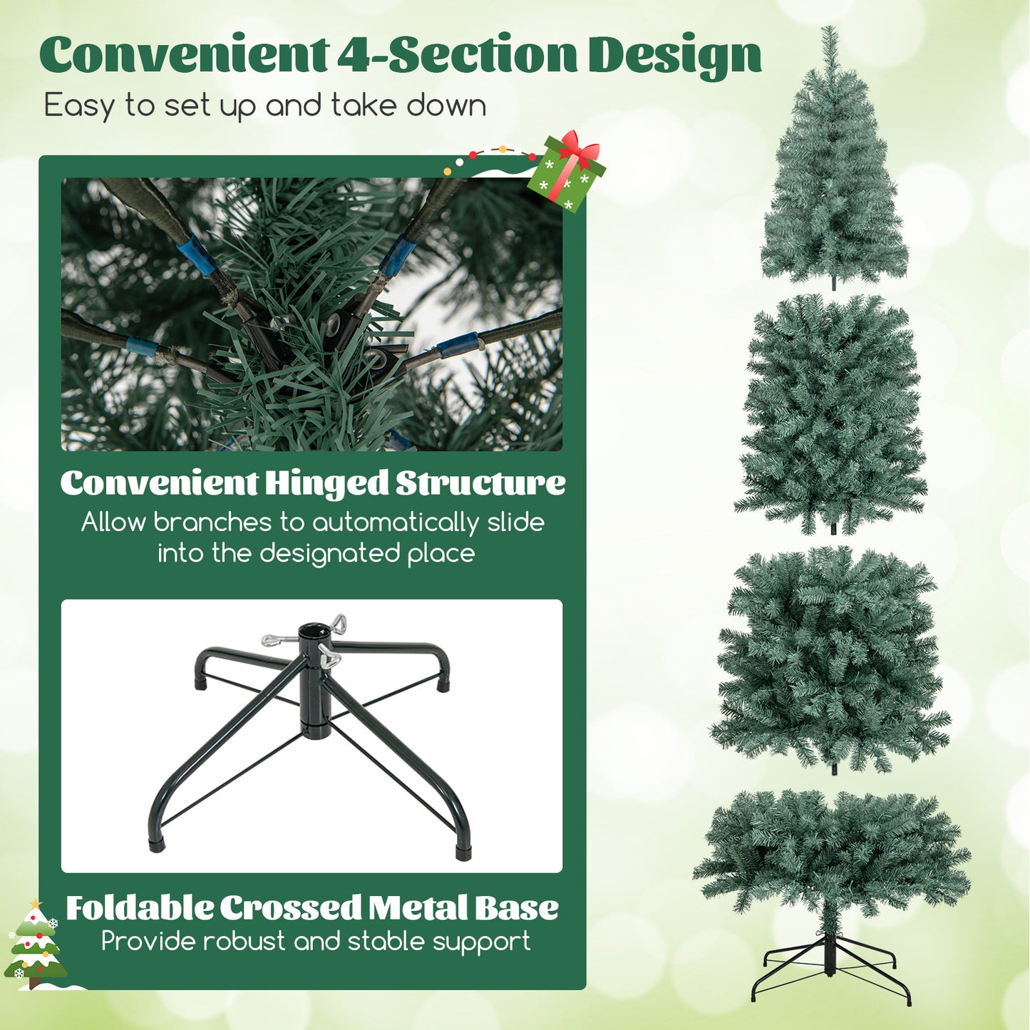 6.5/7.5 Feet Pre-Lit Blue Artificial Christmas Tree Slim with 9 Lighting Modes-9 ft