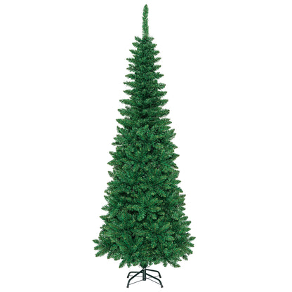 Pre-Lit Hinged Artificial Pencil Christmas Tree-6.5 Feet