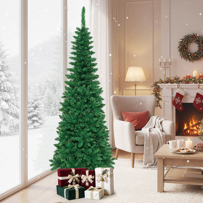 Pre-Lit Hinged Artificial Pencil Christmas Tree-6.5 Feet