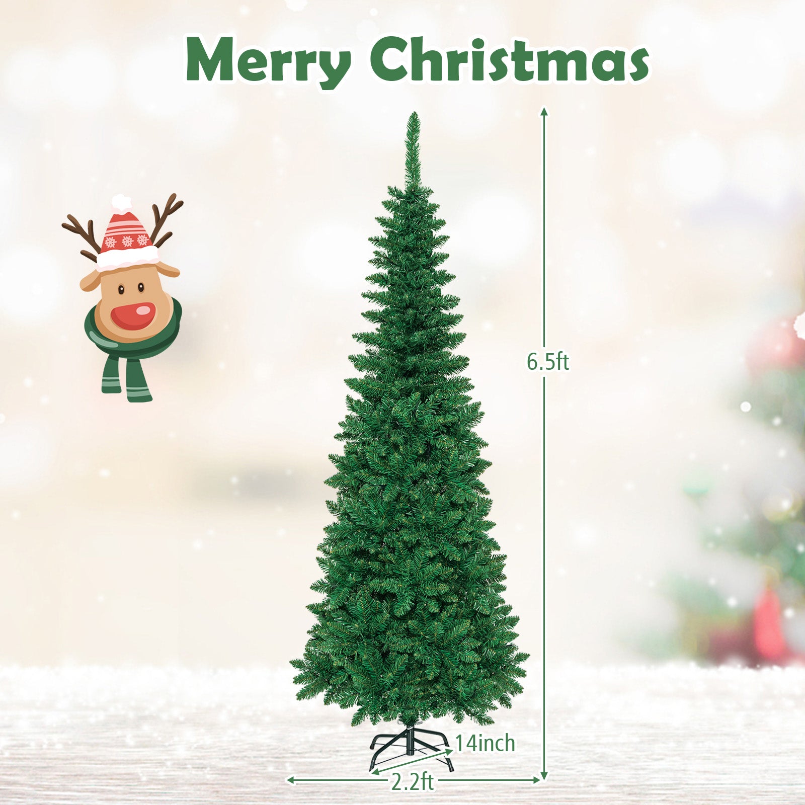 Pre-Lit Hinged Artificial Pencil Christmas Tree-6.5 Feet
