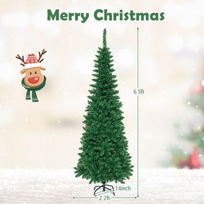 Pre-Lit Hinged Artificial Pencil Christmas Tree-6.5 Feet