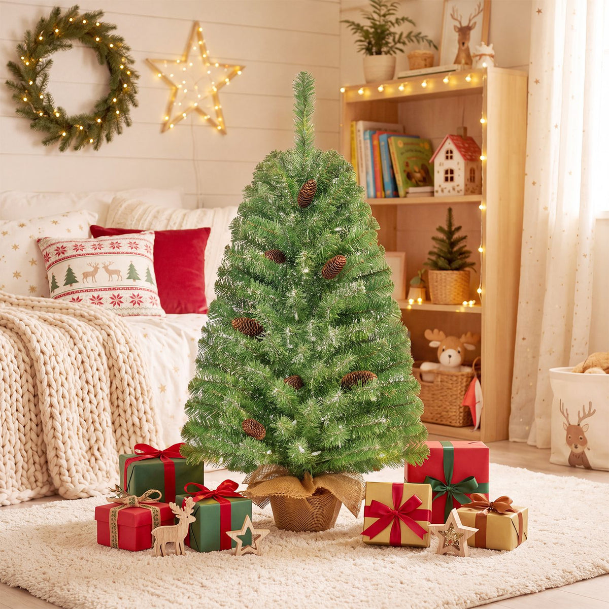 Pre-Lit Mini Christmas Tree with 50 Warm White LED Lights and Timer-3 ft