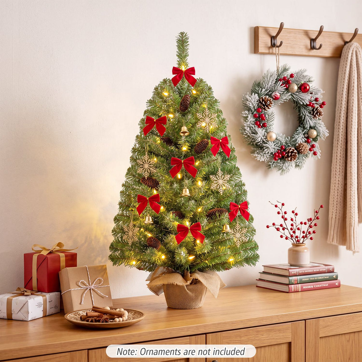 Pre-Lit Mini Christmas Tree with 50 Warm White LED Lights and Timer-3 ft