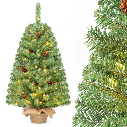 Pre-Lit Mini Christmas Tree with 50 Warm White LED Lights and Timer-3 ft