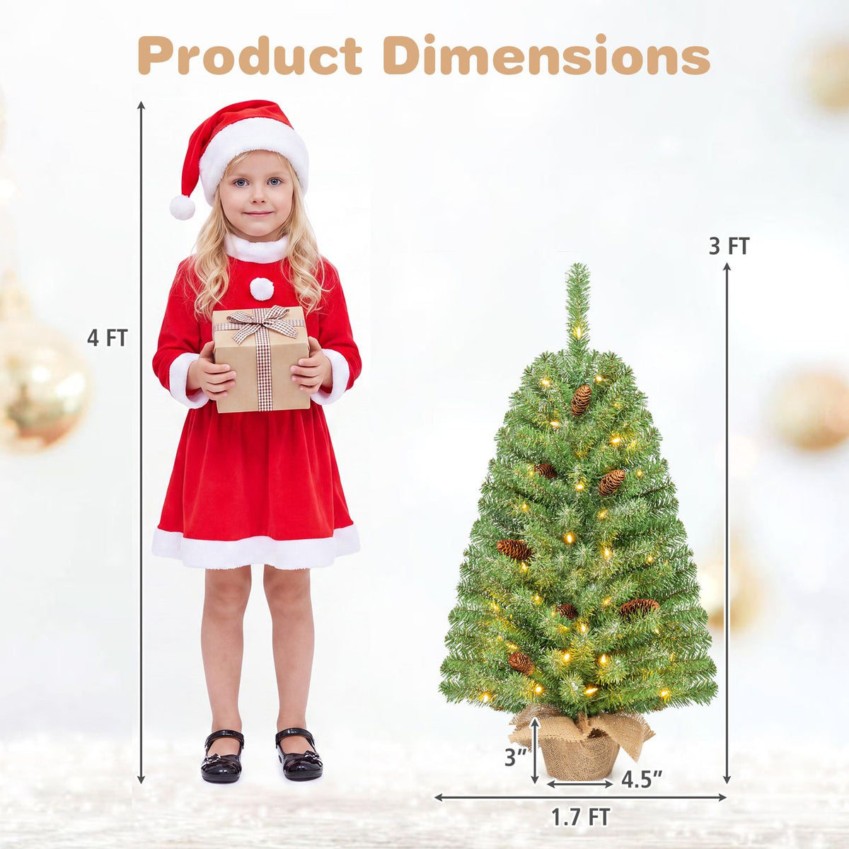 Pre-Lit Mini Christmas Tree with 50 Warm White LED Lights and Timer-3 ft