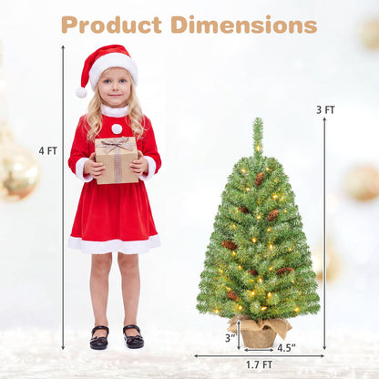 Pre-Lit Mini Christmas Tree with 50 Warm White LED Lights and Timer-3 ft