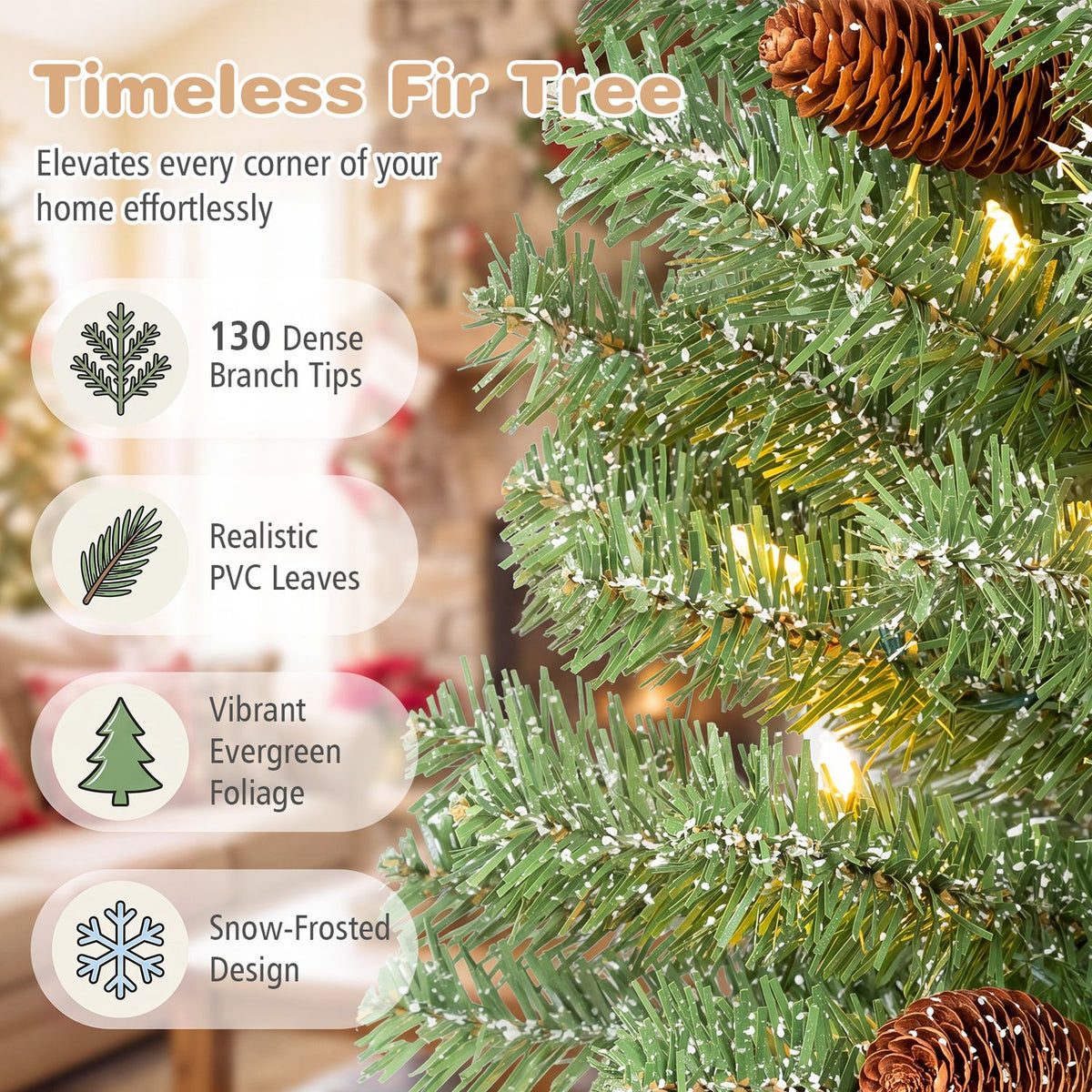Pre-Lit Mini Christmas Tree with 50 Warm White LED Lights and Timer-3 ft