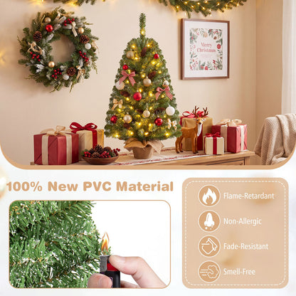 Pre-Lit Mini Christmas Tree with 50 Warm White LED Lights and Timer-3 ft