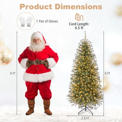 Pre-Lit Pine Christmas Tree with 225 Warm White LED Lights and 8-Mode for Holiday Home Decoration-6 ft