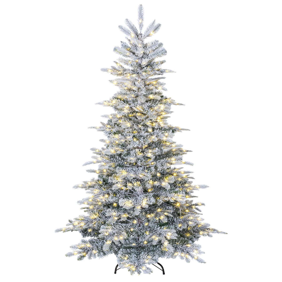 Pre-Lit Snow Flocked Artificial Christmas Tree with Easy-Setup Hinges for Holiday