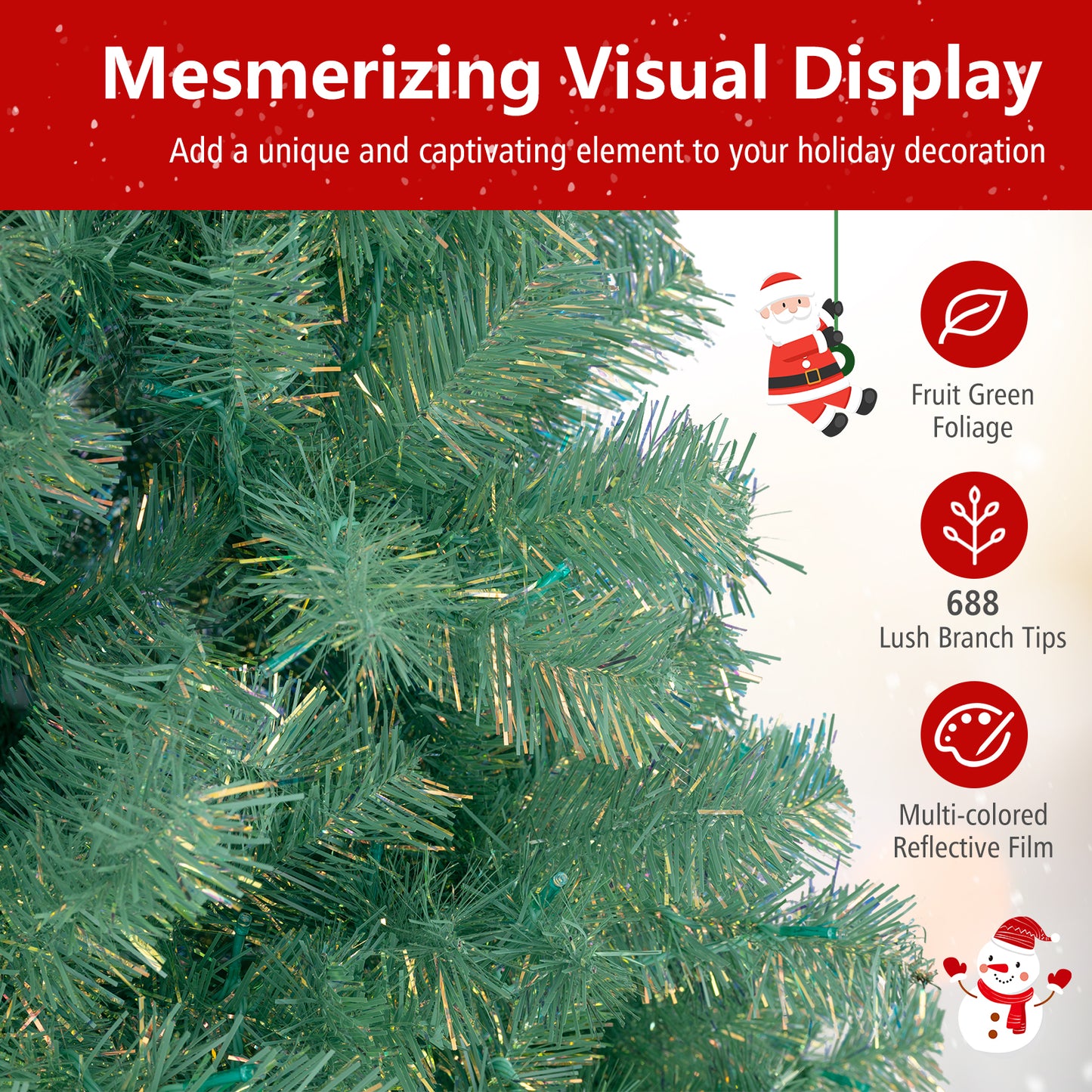 Pre-Lit Tinsel Christmas Tree Artificial Xmas Tree Home Office Party Seasonal Holiday Decoration-S