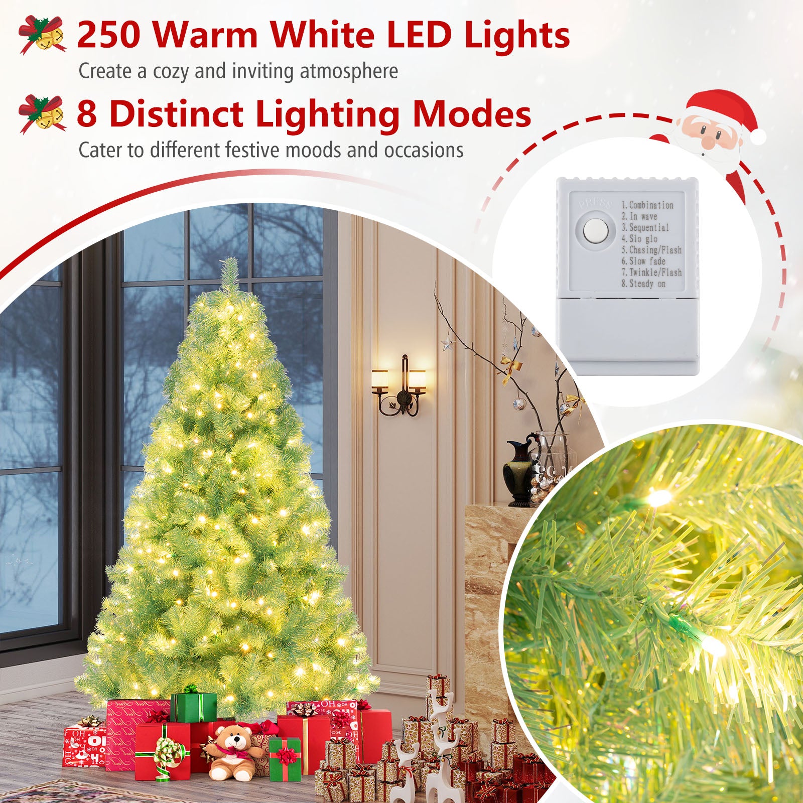 Pre-Lit Tinsel Christmas Tree Artificial Xmas Tree Home Office Party Seasonal Holiday Decoration-S