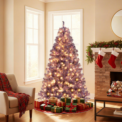 Pre-Lit Tinsel Christmas Tree Artificial Xmas Tree with Lush Branch Tips and Warm White LED Lights-6ft