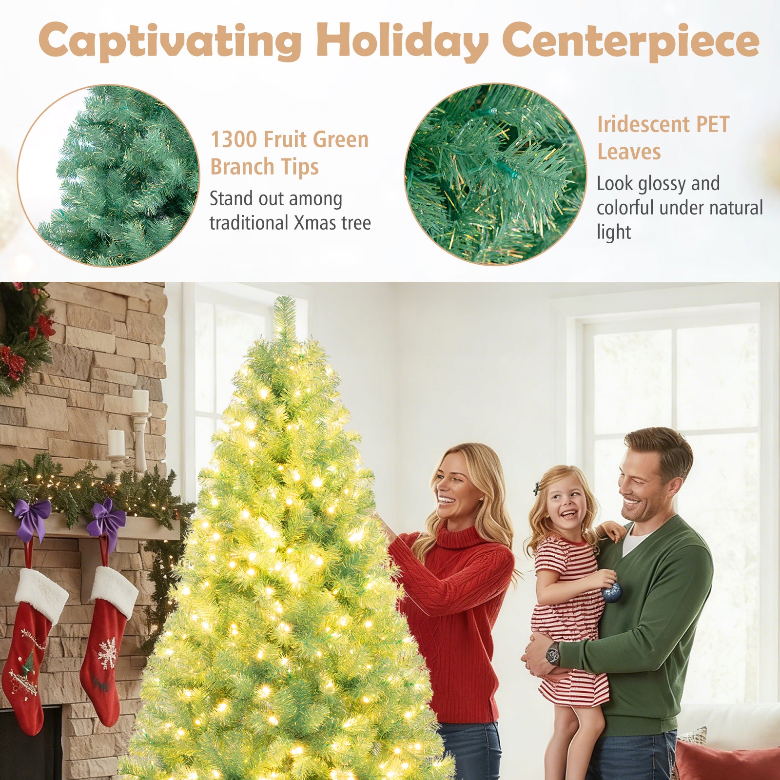 Pre-Lit Tinsel Christmas Tree Artificial Xmas Tree Home Office Party Seasonal Holiday Decoration-M