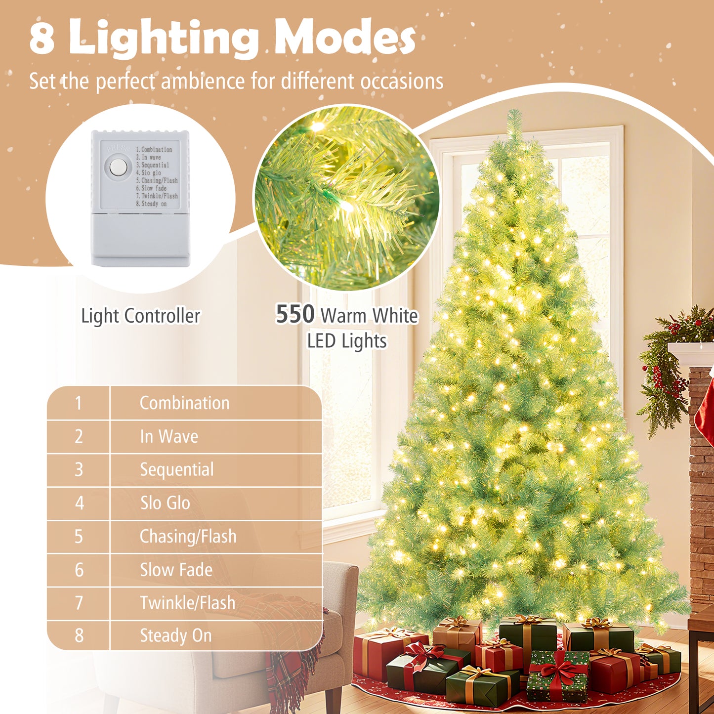 Pre-Lit Tinsel Christmas Tree Artificial Xmas Tree Home Office Party Seasonal Holiday Decoration-M