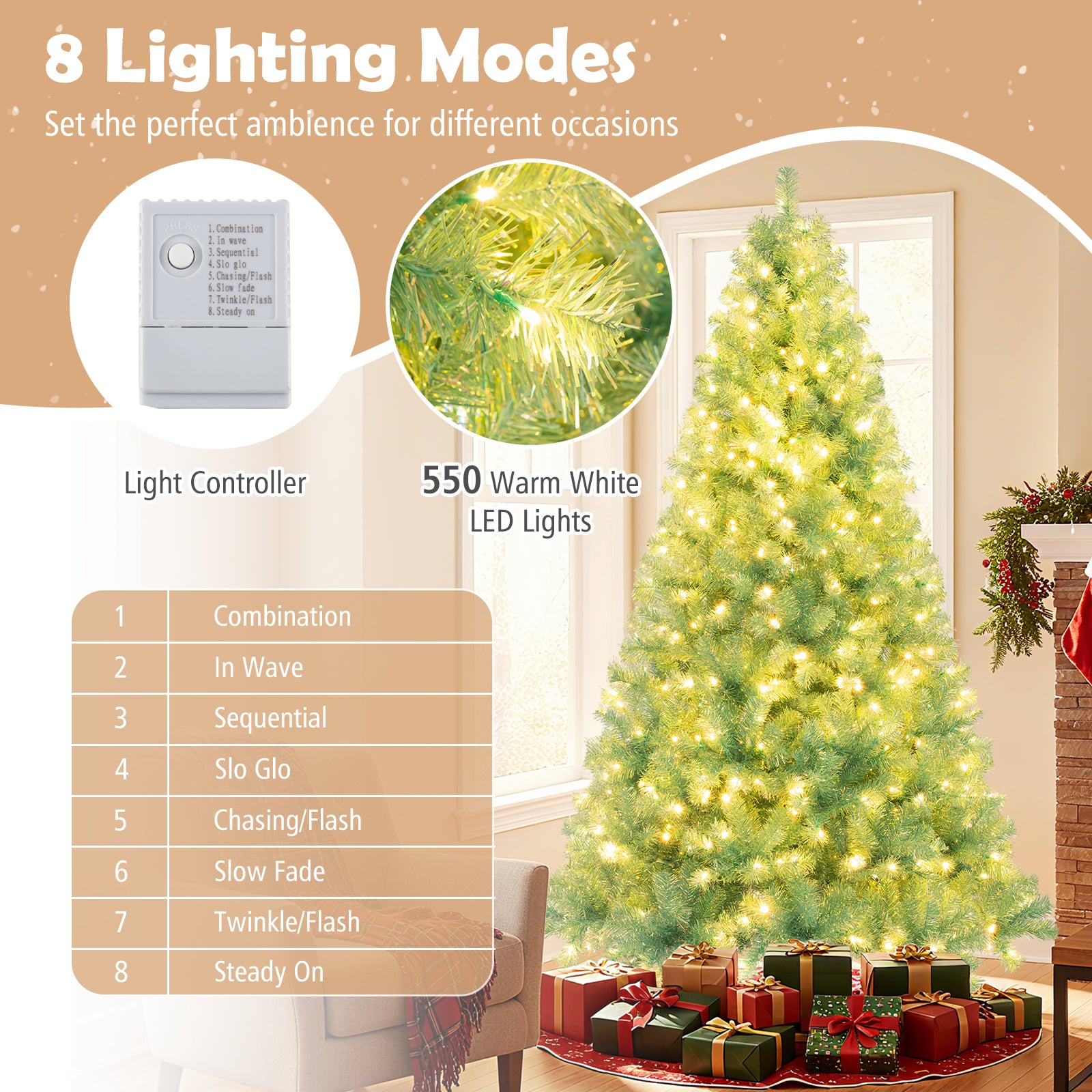 Pre-Lit Tinsel Christmas Tree Artificial Xmas Tree Home Office Party Seasonal Holiday Decoration-M