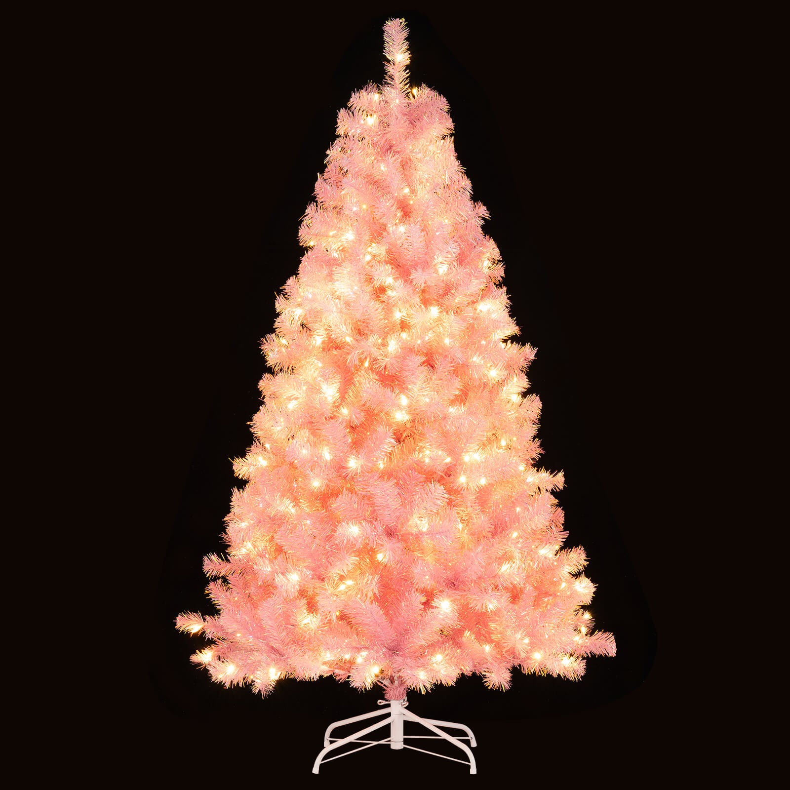 Pre-Lit Tinsel Christmas Tree Artificial Xmas Tree with Lush Branch Tips Holiday Decoration-6ft