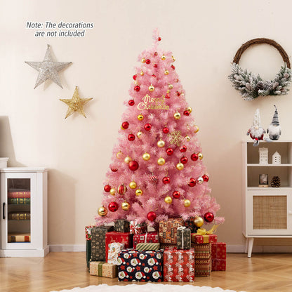 Pre-Lit Tinsel Christmas Tree Artificial Xmas Tree with Lush Branch Tips Holiday Decoration-6ft