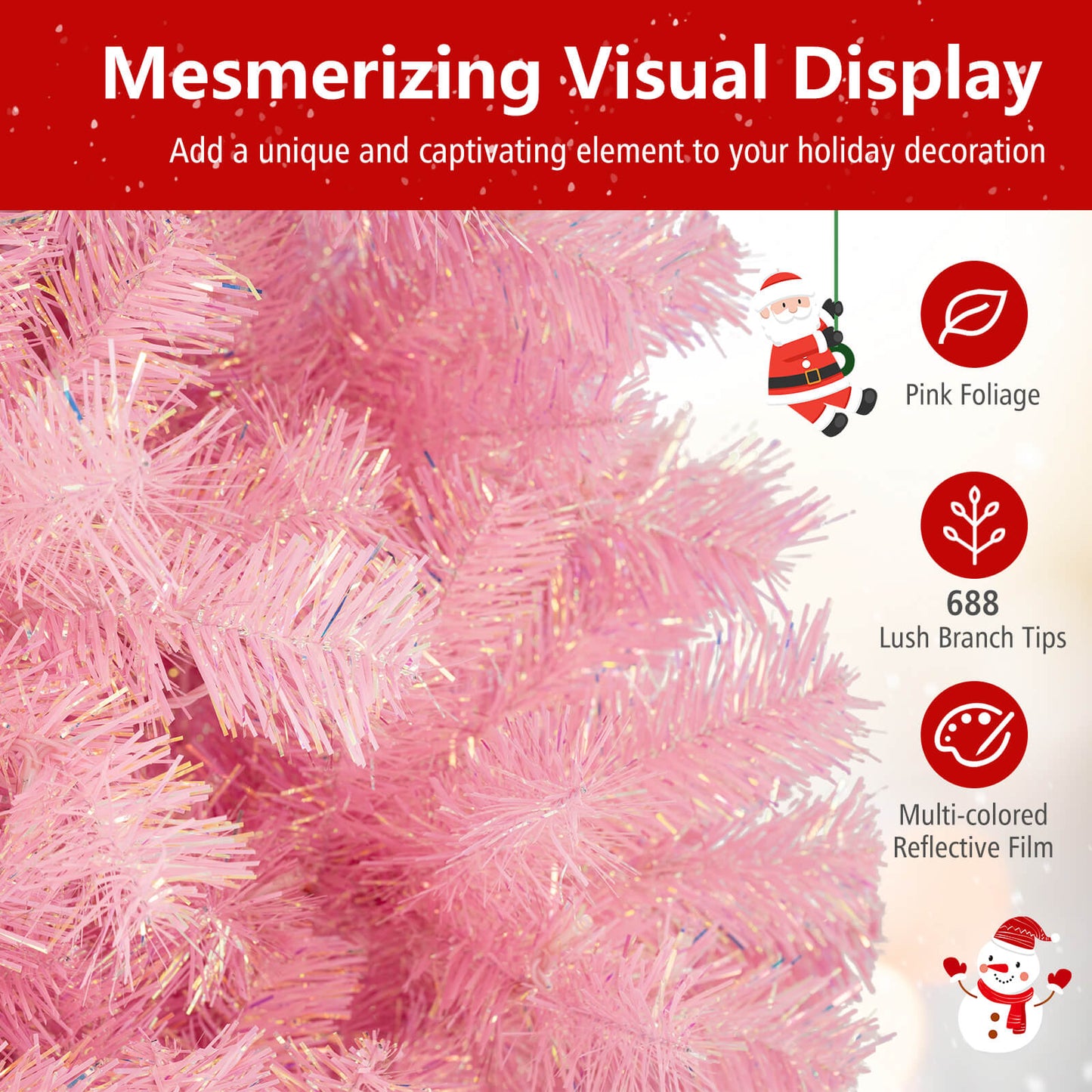 Pre-Lit Tinsel Christmas Tree Artificial Xmas Tree with Lush Branch Tips Holiday Decoration-6ft