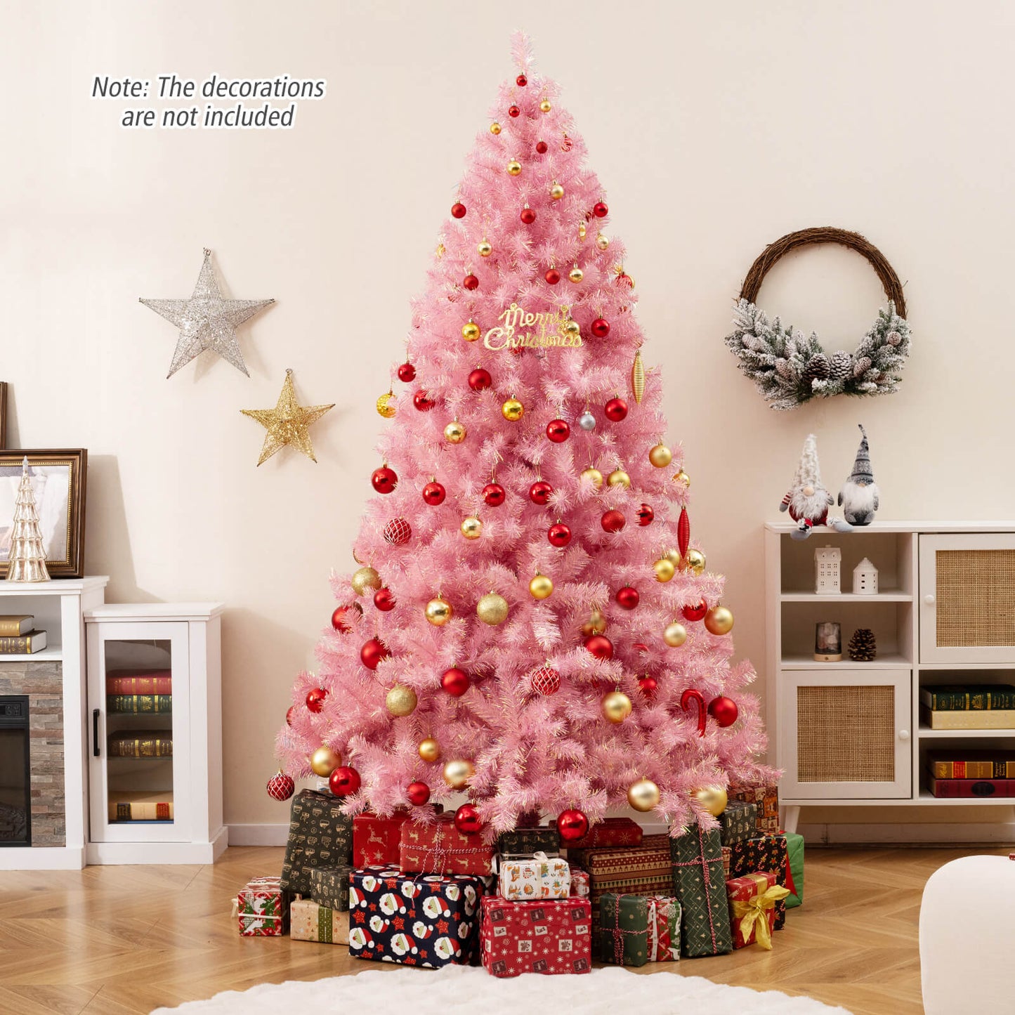 Pre-Lit Tinsel Christmas Tree Artificial Xmas Tree with Lush Branch Tips Holiday Decoration-7.5ft