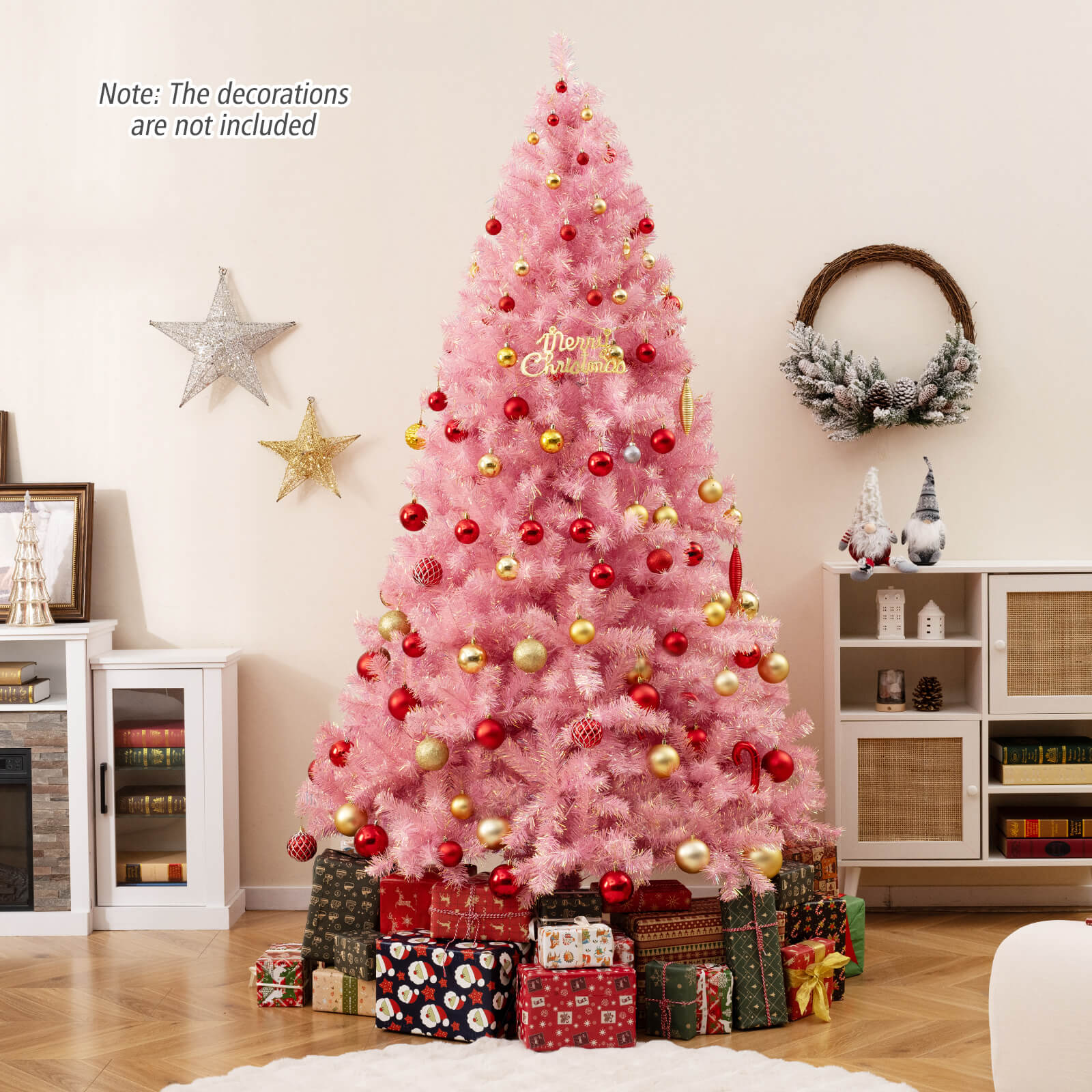 Pre-Lit Tinsel Christmas Tree Artificial Xmas Tree with Lush Branch Tips Holiday Decoration-7.5ft
