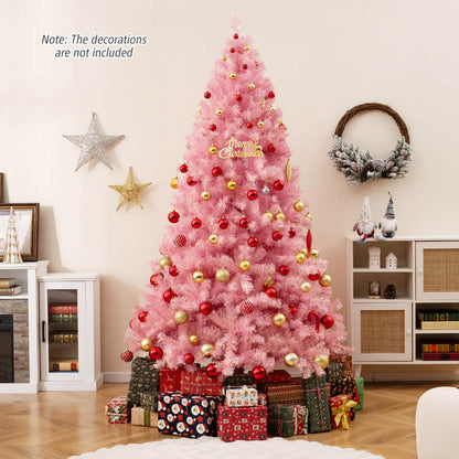Pre-Lit Tinsel Christmas Tree Artificial Xmas Tree with Lush Branch Tips Holiday Decoration-7.5ft