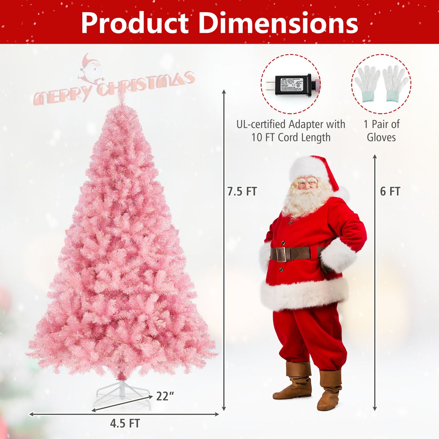 Pre-Lit Tinsel Christmas Tree Artificial Xmas Tree with Lush Branch Tips Holiday Decoration-7.5ft
