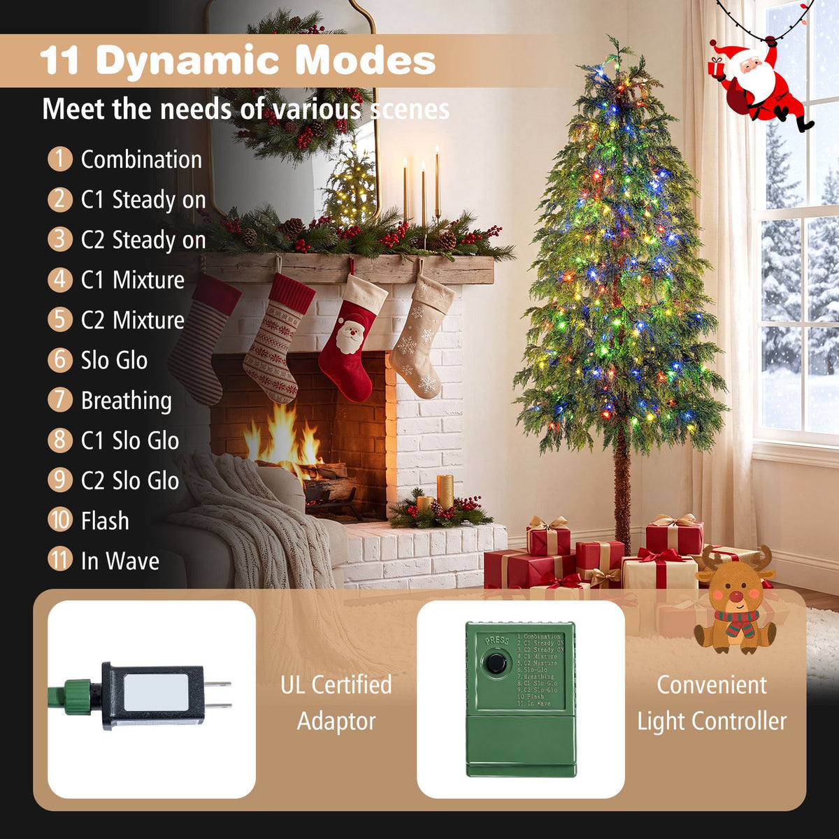 Prelit Artificial Christmas Tree with Warm White and Multicolor LED Lights-6FT