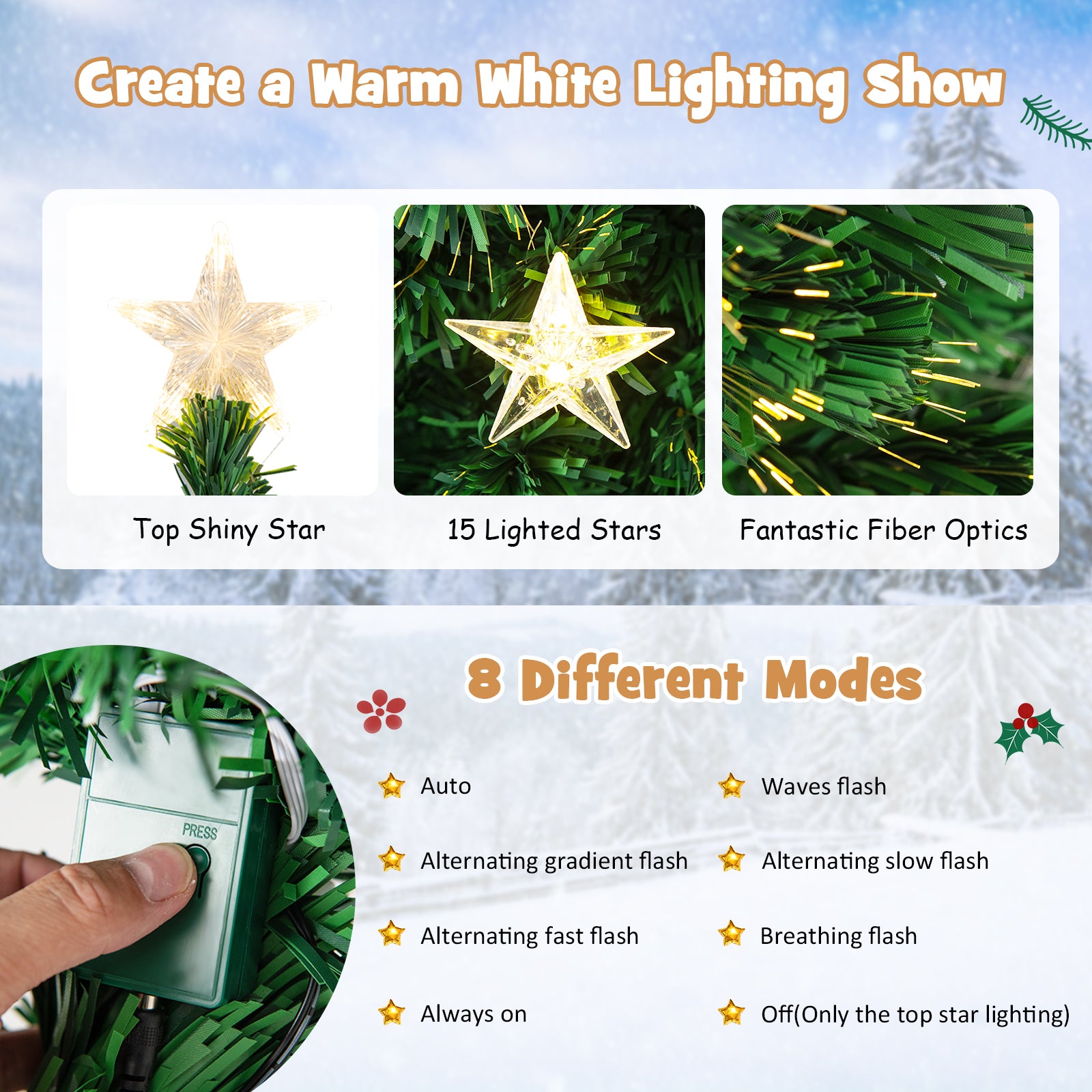 Prelit Fiber Optic Christmas Tree with Warm White Lights-4 ft