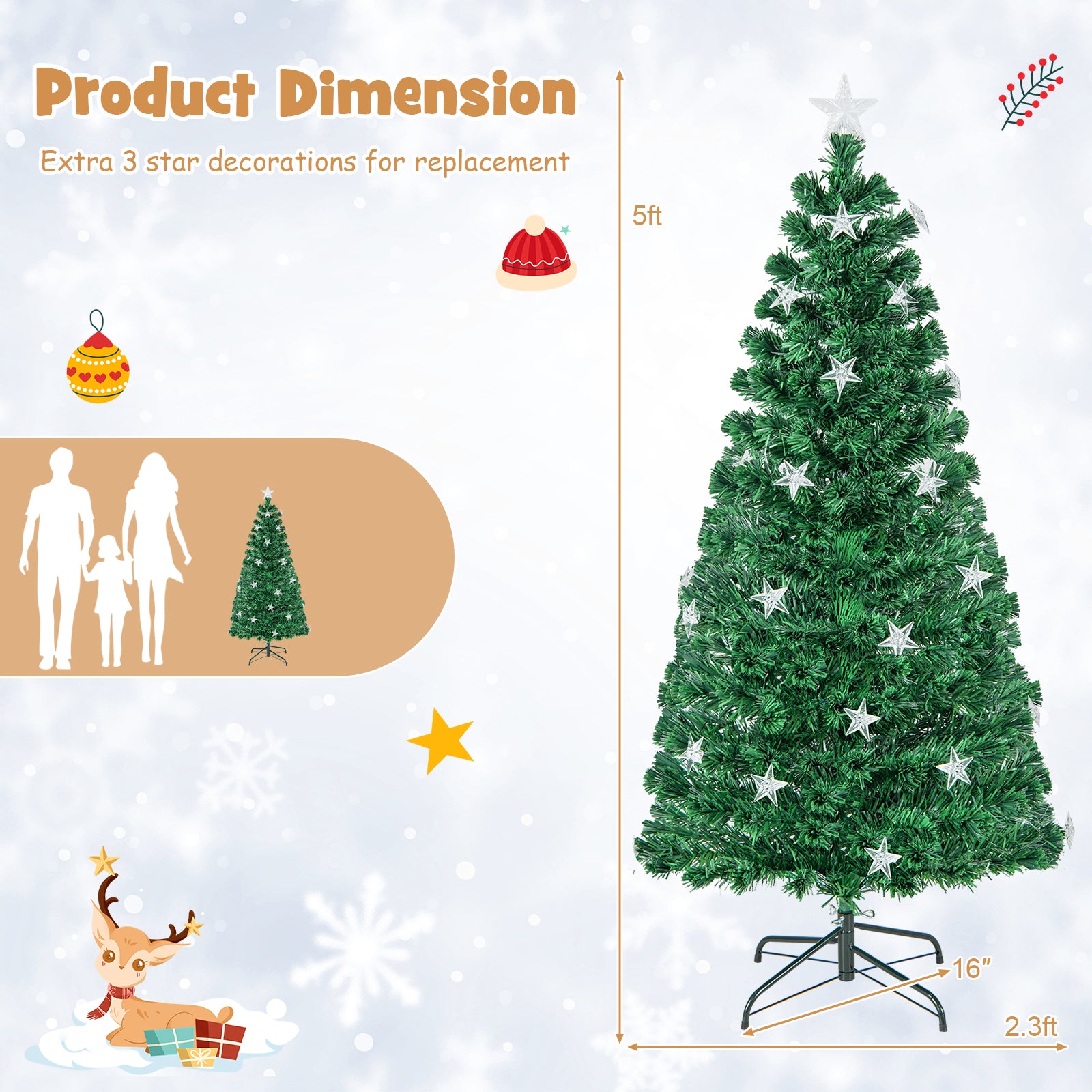 Prelit Fiber Optic Christmas Tree with Warm White Lights-5 ft